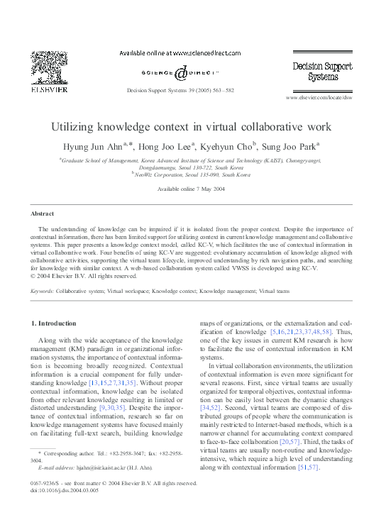 (PDF) Utilizing knowledge context in virtual collaborative work