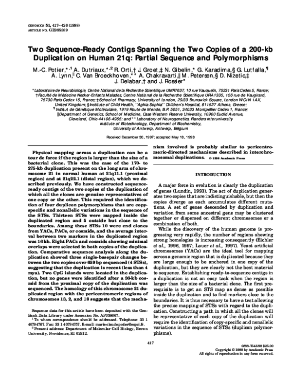 (PDF) Two Sequence-Ready Contigs Spanning the Two Copies of a 200-kb ...