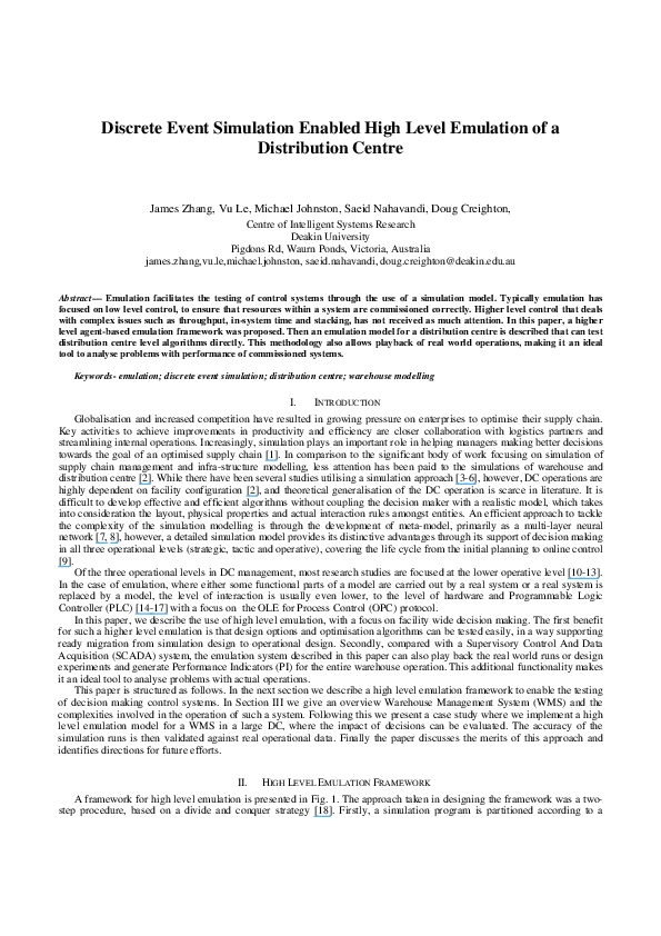 (PDF) Discrete Event Simulation Enabled High Level Emulation of a ...