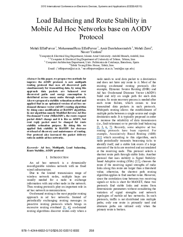 (PDF) Load balancing and route stability in mobile ad hoc networks base ...