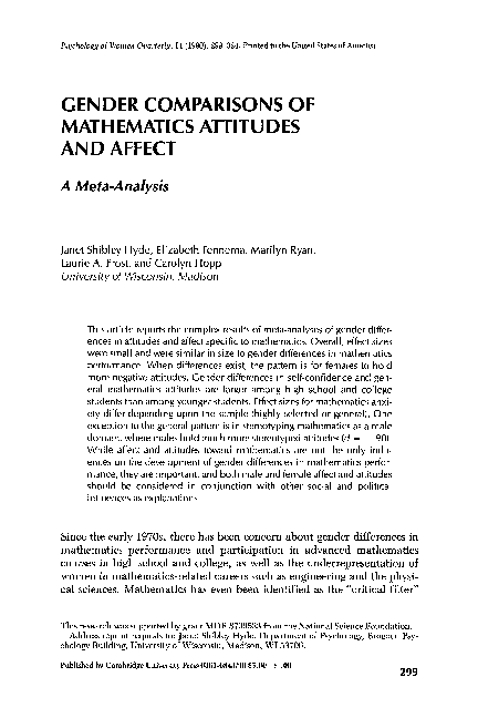 (PDF) Gender Comparisons of Mathematics Attitudes and Affect