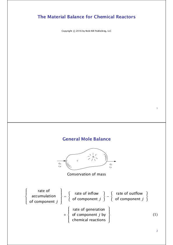 (PDF) The Material Balance for Chemical Reactors General Mole Balance