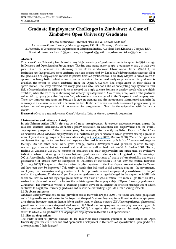 (PDF) Graduate Employment Challenges in Zimbabwe: A Case of Zimbabwe