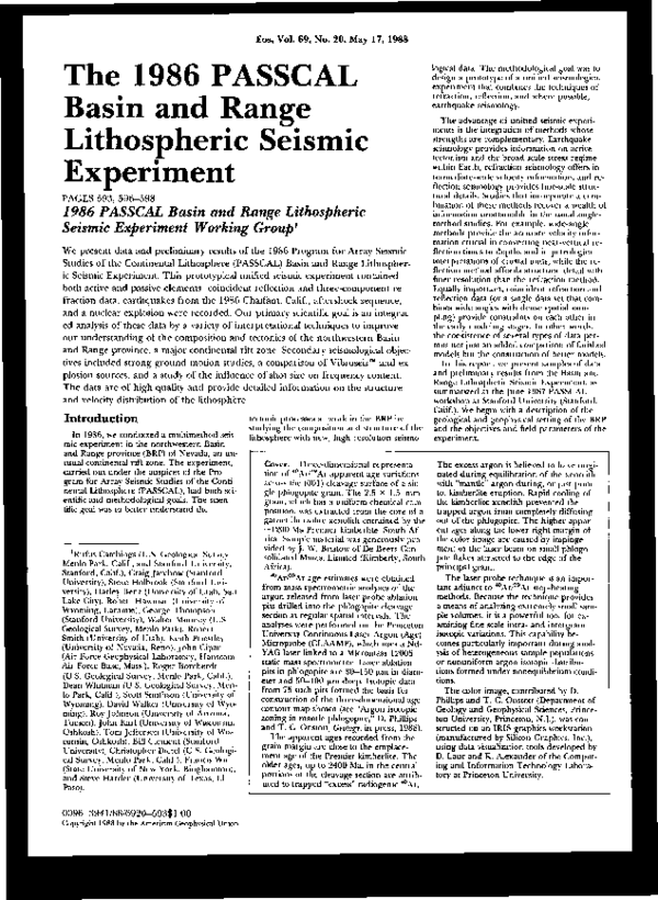 (PDF) The 1986 PASSCAL Basin and Range Lithospheric Seismic Experiment