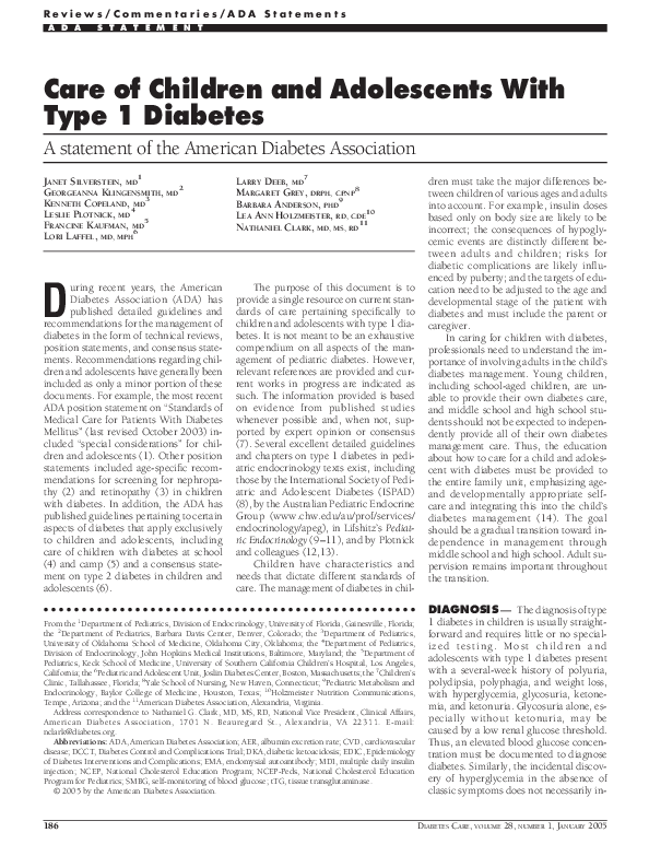 (PDF) Care of Children and Adolescents With Type 1 Diabetes: A ...