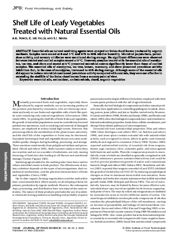 (PDF) Shelf Life of Leafy Vegetables Treated with Natural Essential Oils Alejandra Ponce