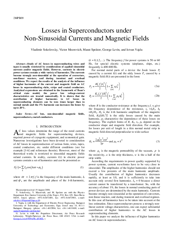 (PDF) Losses in Superconductors Under Non-Sinusoidal Currents and ...