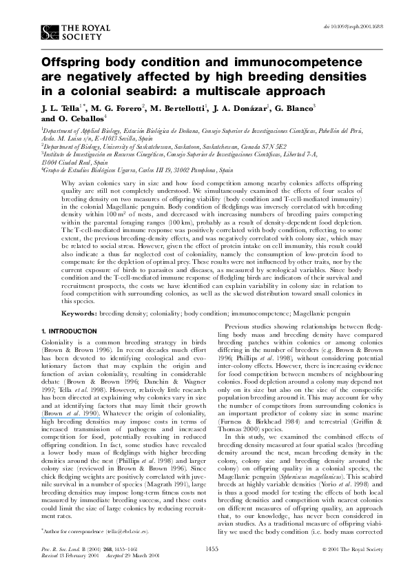 (PDF) Offspring body condition and immunocompetence are negatively ...