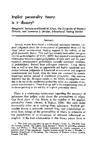 (PDF) Implicit personality theory: Is it illusory?1