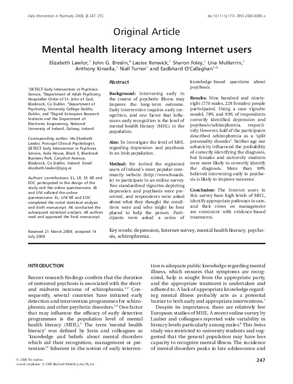 (PDF) Mental health literacy among Internet users