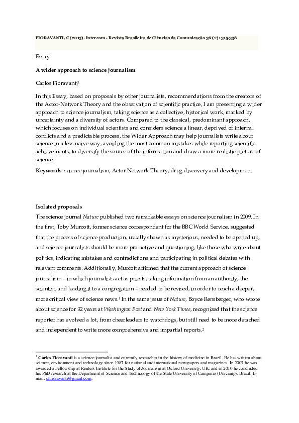 (PDF) A wider approach to science journalism