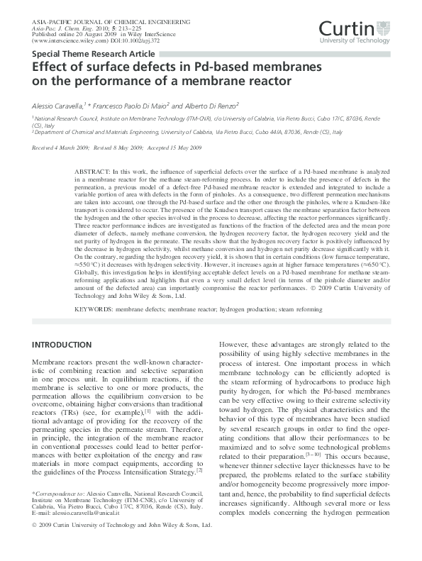 (PDF) Effect of surface defects in Pd-based membranes on the ...