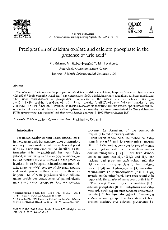 (PDF) Precipitation of calcium oxalate and calcium phosphate in the ...