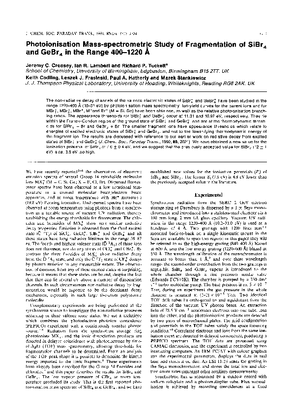 (PDF) Photoionisation mass-spectrometric study of fragmentation of ...