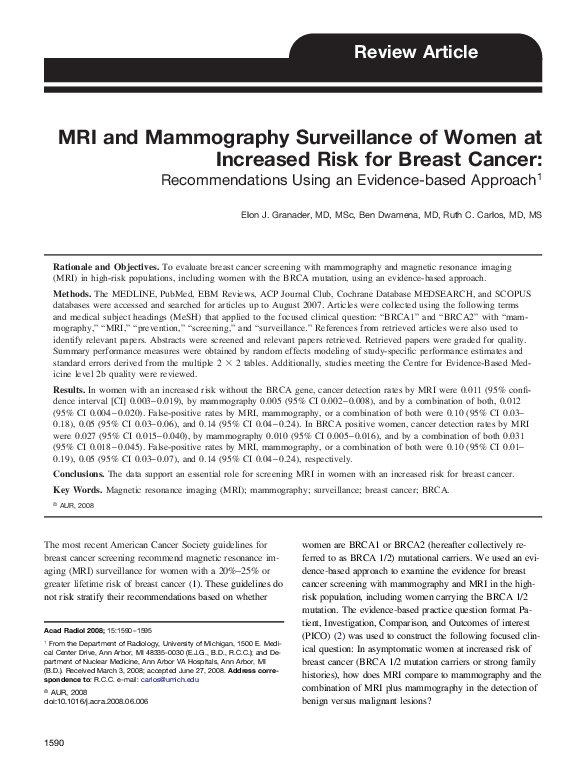 (PDF) MRI and Mammography Surveillance of Women at Increased Risk for ...