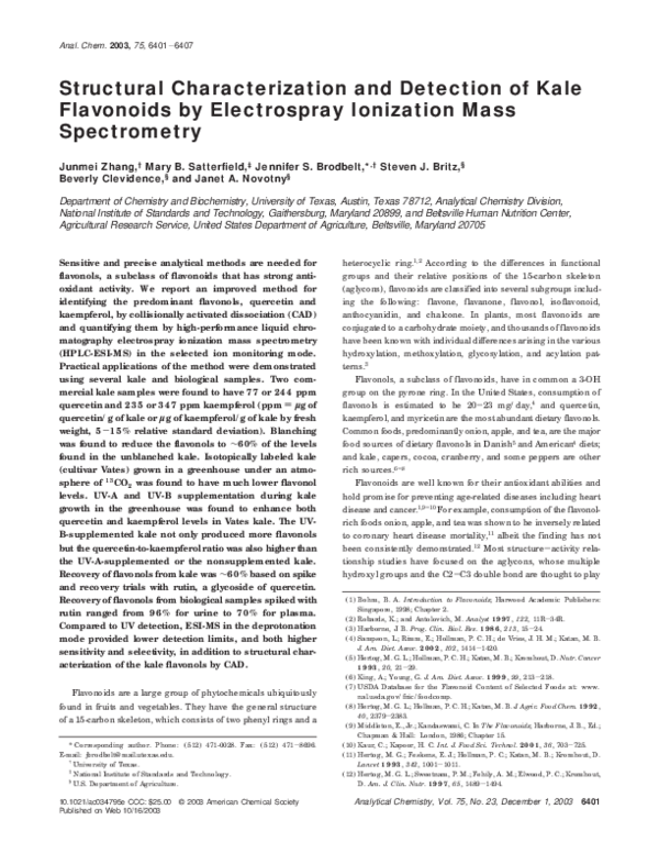 (PDF) Structural Characterization and Detection of Kale Flavonoids by