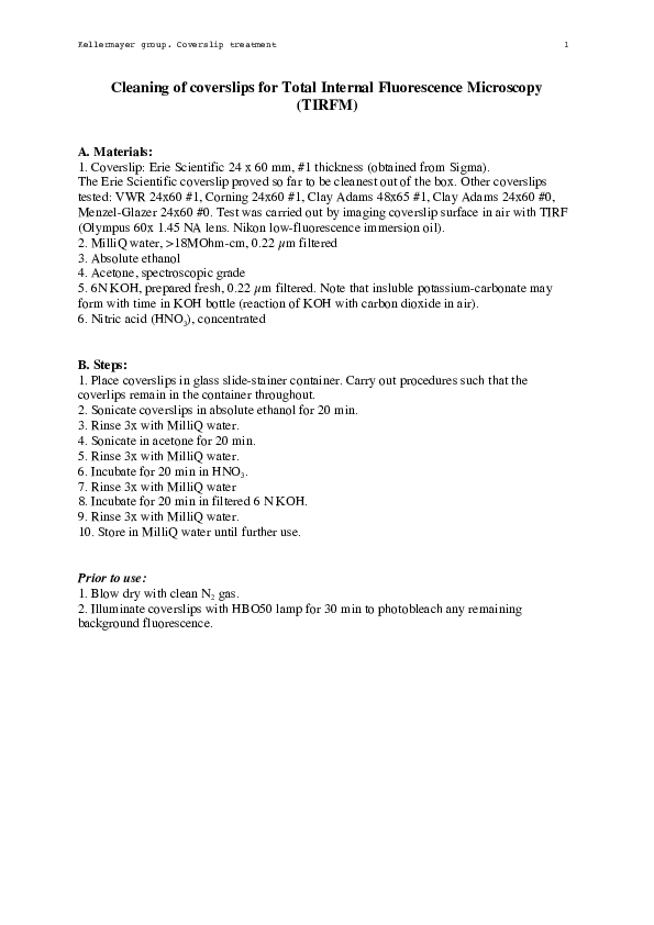 (PDF) Cleaning of coverslips for Total Internal Fluorescence Microscopy