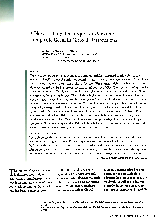 (PDF) A Novel Filling Technique for Packable Composite Resin in Class