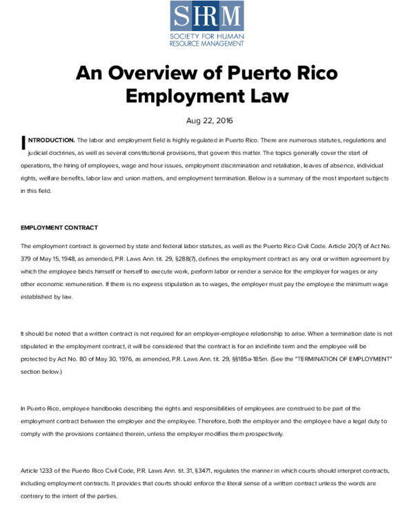 (PDF) I An Overview of Puerto Rico Employment Law Lysandra Cortés Academia.edu