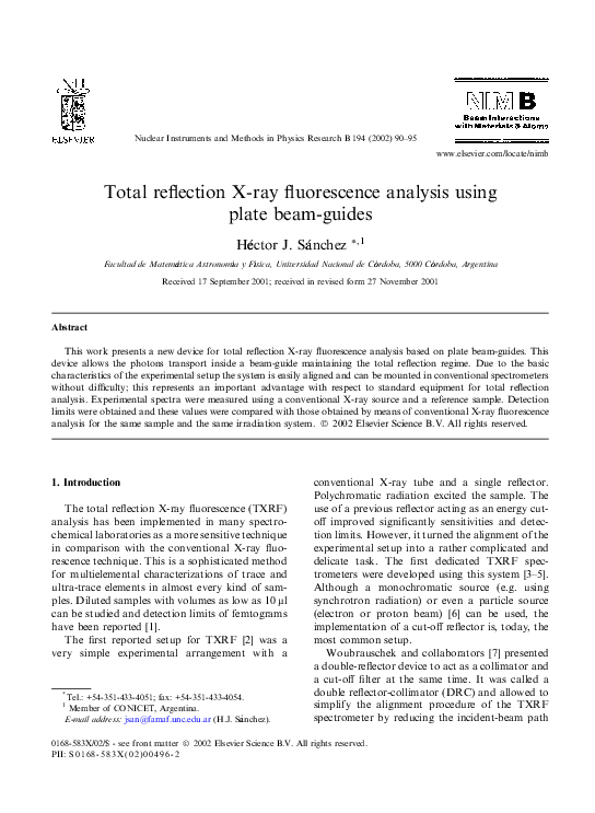 (PDF) Total reflection Xray fluorescence analysis using plate beam
