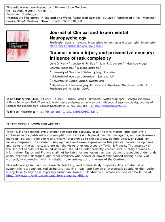 (PDF) Traumatic brain injury and prospective memory: Influence of task ...