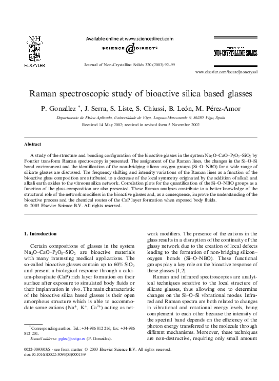 (PDF) Raman spectroscopic study of bioactive silica based glasses