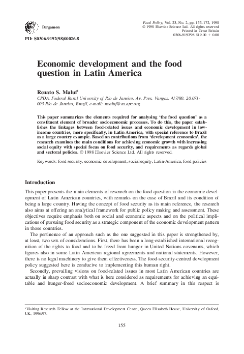 Pdf Economic Development And The Food Question In Latin America