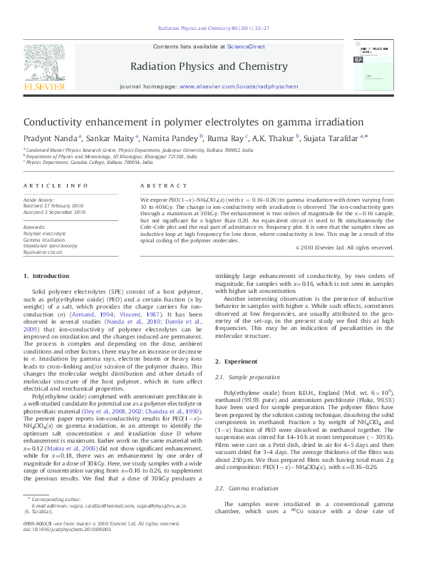 (PDF) Conductivity enhancement in polymer electrolytes on gamma irradiation