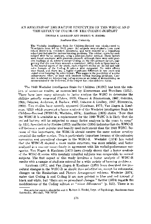 (PDF) An analysis of the factor structure of the WISC-R and the effect ...