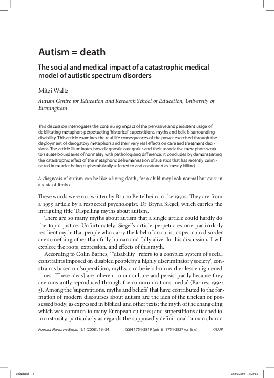 (PDF) Autism = death The social and medical impact of a catastrophic