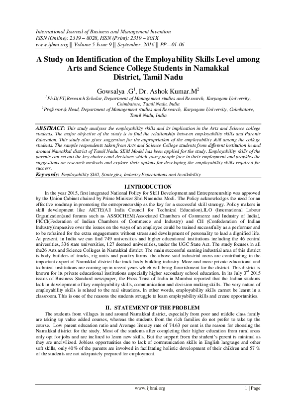 (PDF) A Study on Identification of the Employability Skills Level among ...