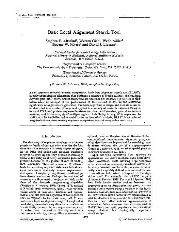 (PDF) Basic local alignment search tool s f Academia.edu