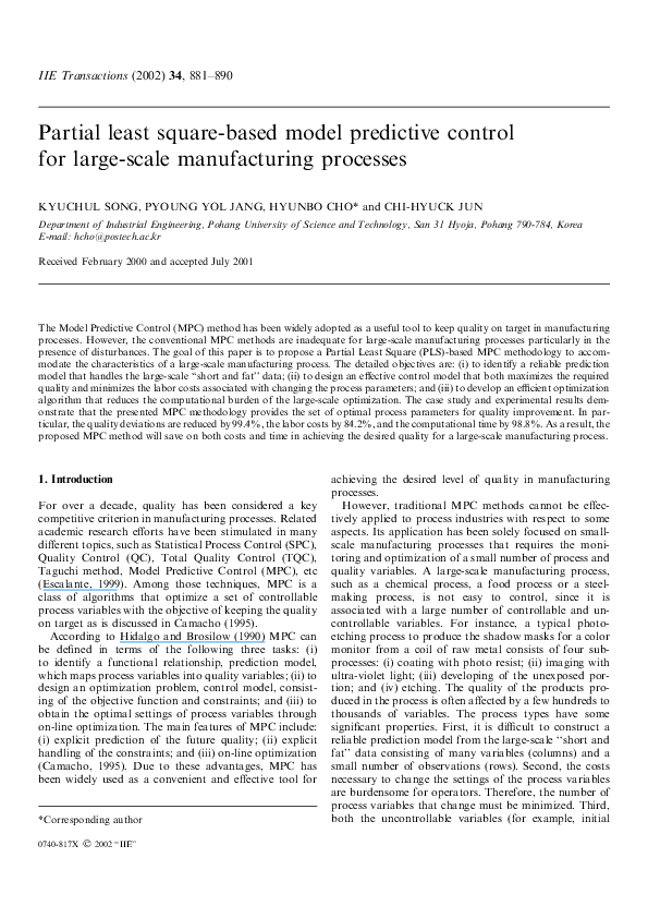 (PDF) Partial least square-based model predictive control for large ...