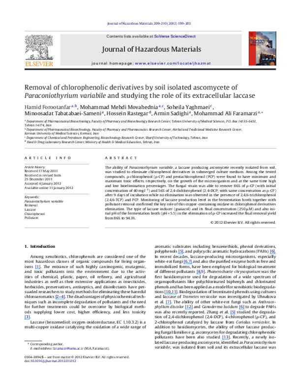 (PDF) Removal of chlorophenolic derivatives by soil isolated ascomycete ...