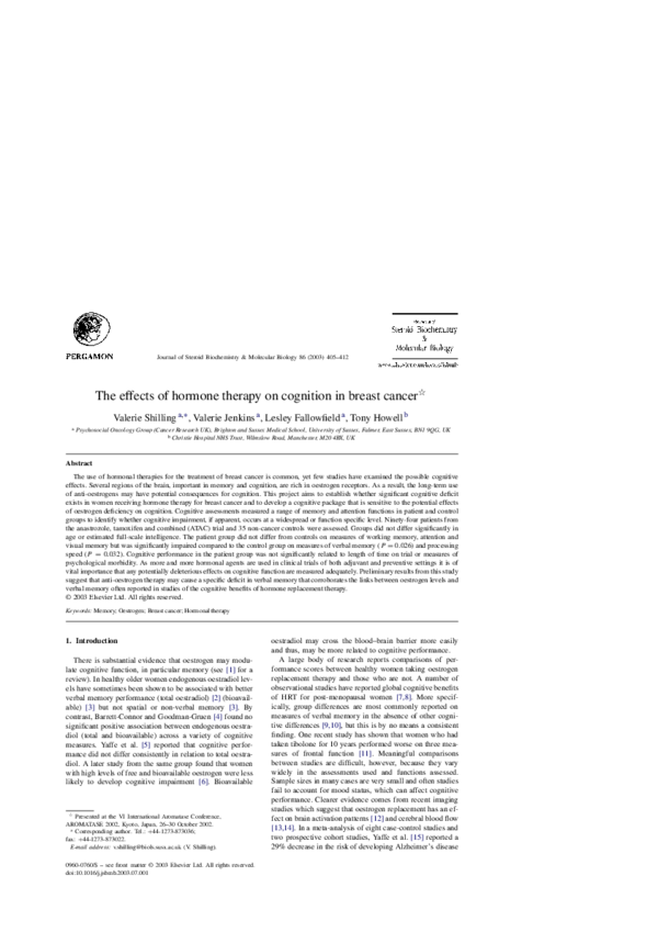 (PDF) The effects of hormone therapy on cognition in breast cancer