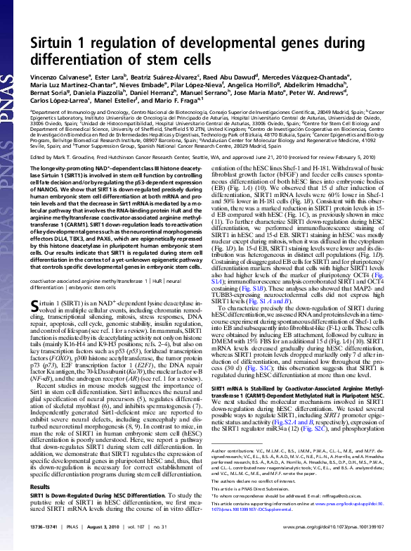 (PDF) Sirtuin 1 regulation of developmental genes during ...