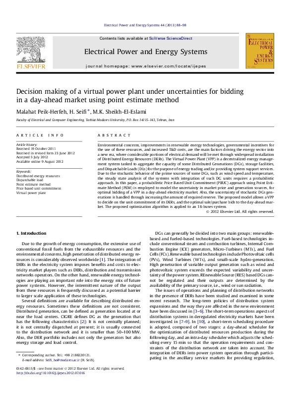 (PDF) Decision making of a virtual power plant under uncertainties for ...