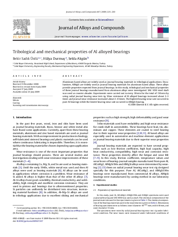 (PDF) Tribological and mechanical properties of Al alloyed bearings