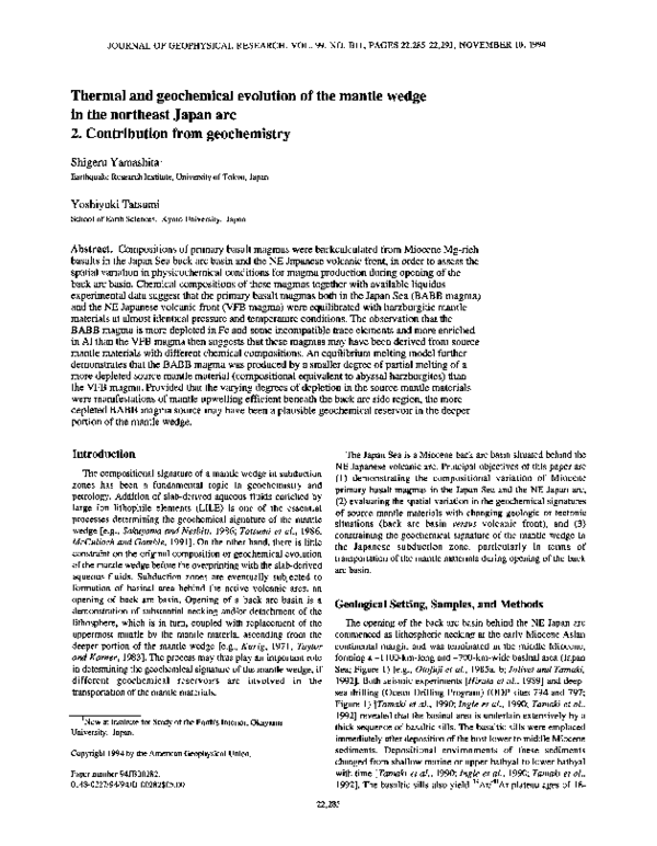(PDF) Thermal and geochemical evolution of the mantle wedge in the ...