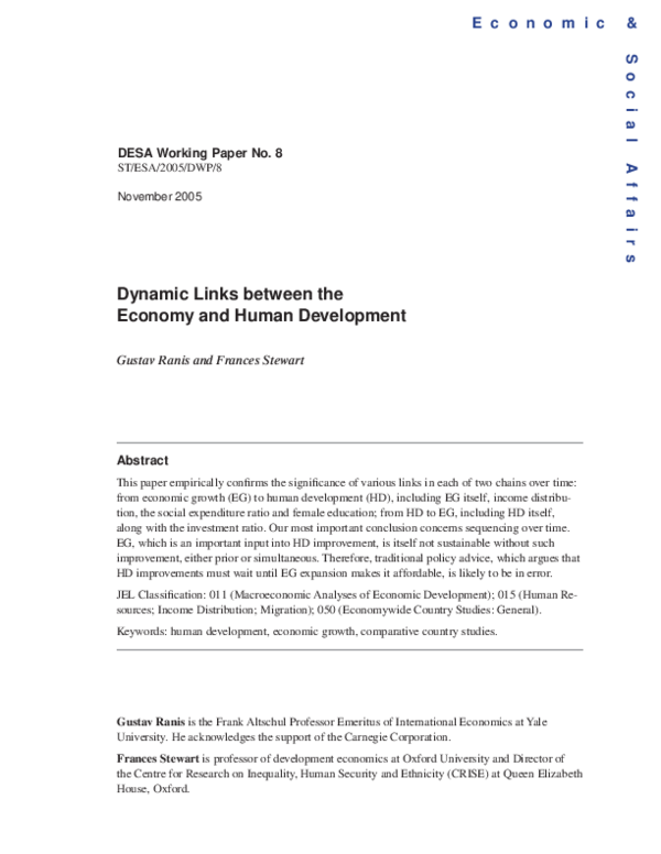 (PDF) Dynamic Links between the Economy and Human Development