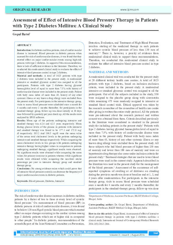 (PDF) Assessment of Effect of Intensive Blood Pressure Therapy in ...