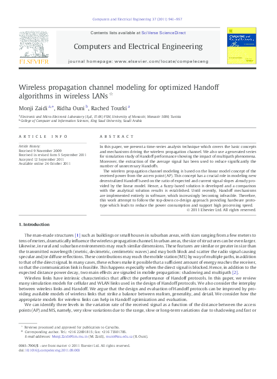 (PDF) Wireless propagation channel modeling for optimized Handoff ...