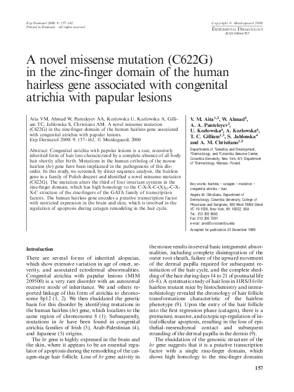 (PDF) A novel missense mutation (C622G) in the zinc-finger domain of ...
