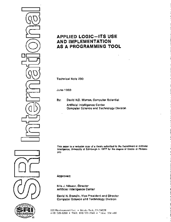 Applied Logic - Its Use and Implementation as a Programming Tool