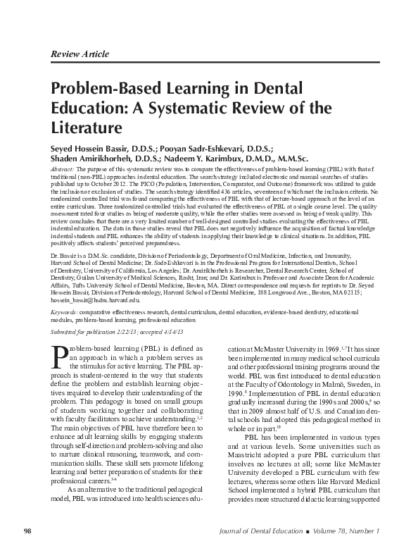 (PDF) Problem-Based Learning in Dental Education: A Systematic Review ...