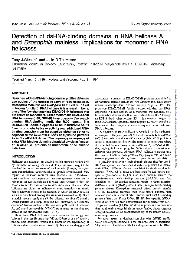 (PDF) Detection of dsRNA-binding domains in RNA helicase A and ...