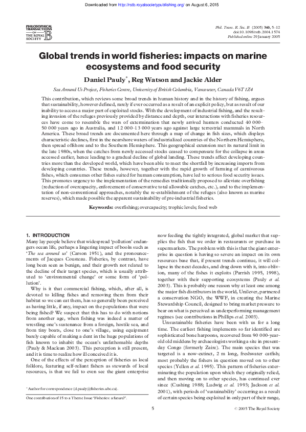 (PDF) Global trends in world fisheries: impacts on marine ecosystems ...