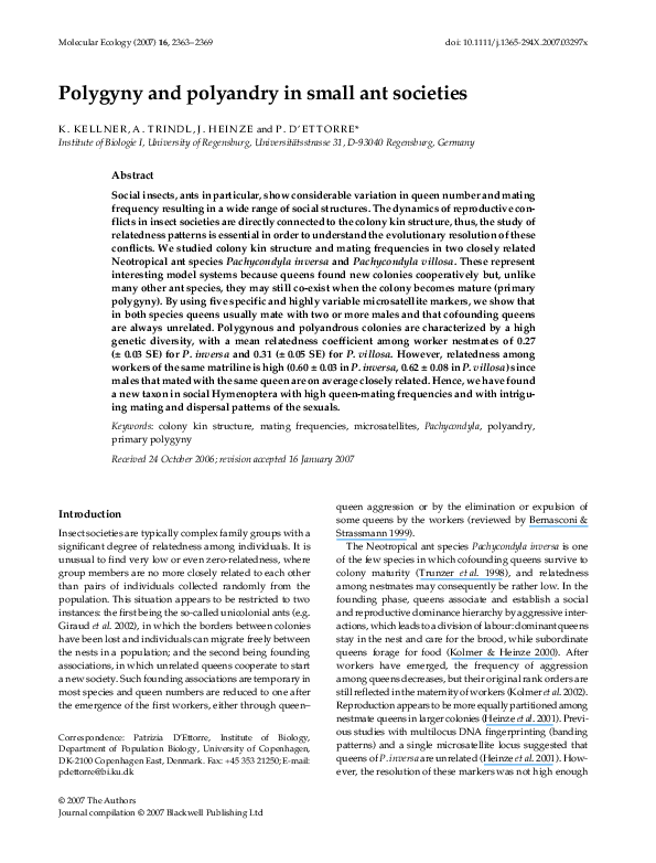 (PDF) Polygyny and polyandry in small ant societies