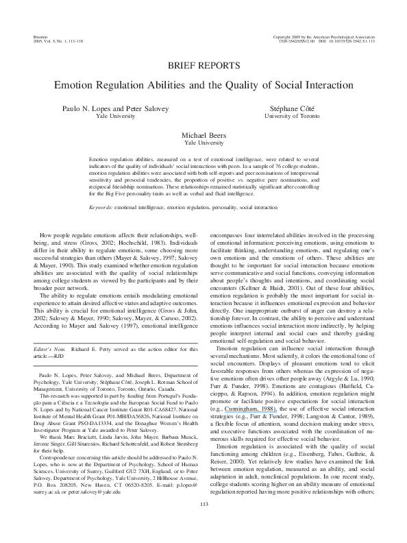 (PDF) Emotion Regulation Abilities and the Quality of Social