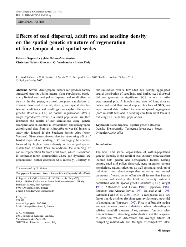 (PDF) Effects of seed dispersal, adult tree and seedling density on the ...